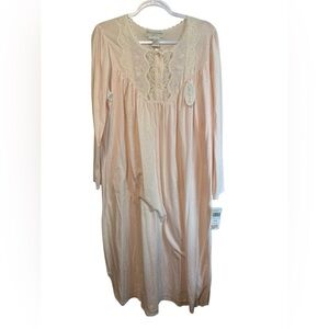 Miss Elaine Long Sleeved Pajama Nightgown Large Silky Knit First Sign Pink VTG